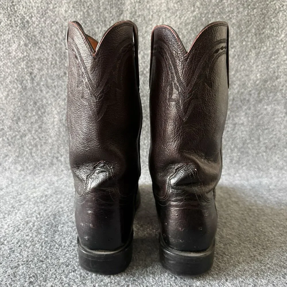 Lucchese 2000 Series Men's Size 9 D Black Cherry Smooth Ostrich Cowboy Boots
